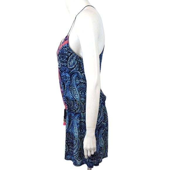 Nanette Lepore Indigo Paisley Mini Dress Halter Beach Coverup Womens Small Boho - Picture 5 of 11